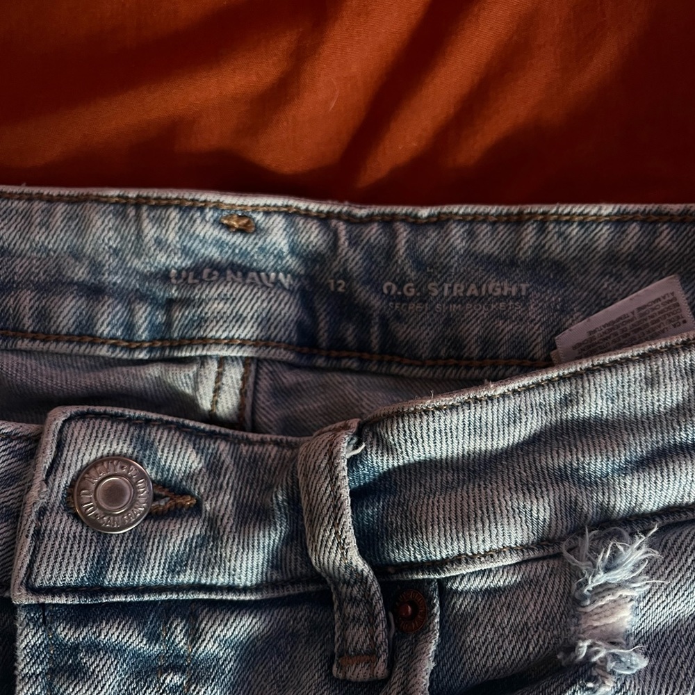 Old navy OG straight jeans, light wash, worn a few times